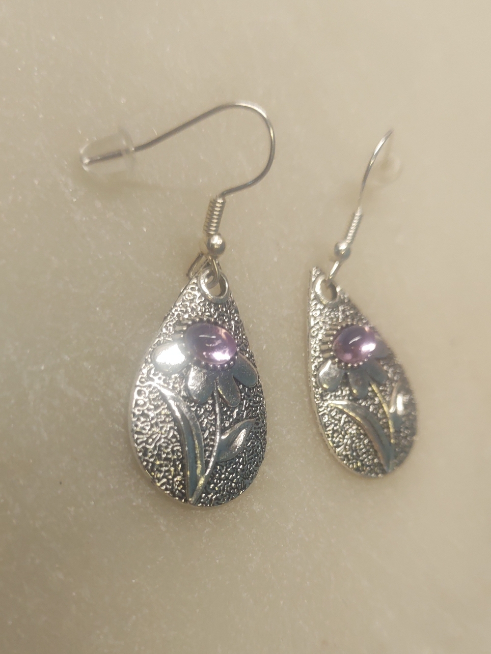 BOGO! NEW! 3D Purple Crystal Silver Dangle Artistic Flower Earrings By Monet - Picture 3 of 9